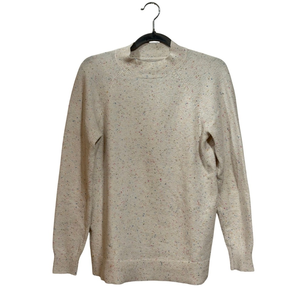 LOFT Petites Cream Multi Color Confetti Speckled Mock Neck Sweater MP